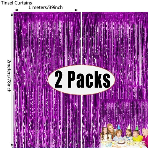 2Pack Rose Pink Metallic Foil Tinsel Fringe Curtain Backdrop Birthday