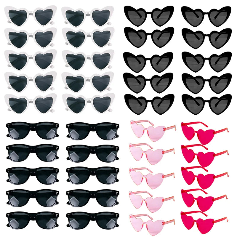 10pcs Bachelorette Party Sunglasses Black White Pink Square Heart