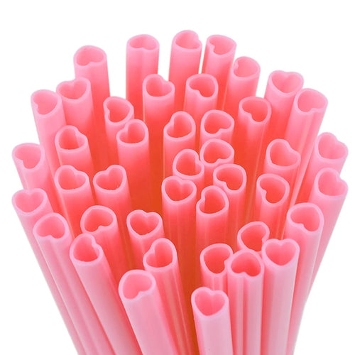 10/20pcs Pink Heart Disposable Drinking Straws Bridal Shower Wedding