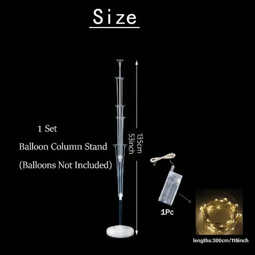 1Set Floor Balloon Column Kit With Stand, Base and String Lights For