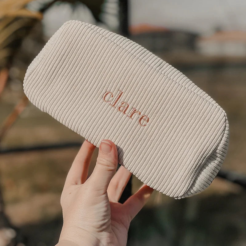 Personalized Embroidered Cosmetic Bag with Name Corduroy Makeup Bag