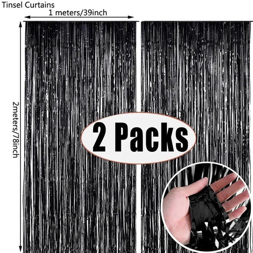 2Pack Rose Pink Metallic Foil Tinsel Fringe Curtain Backdrop Birthday