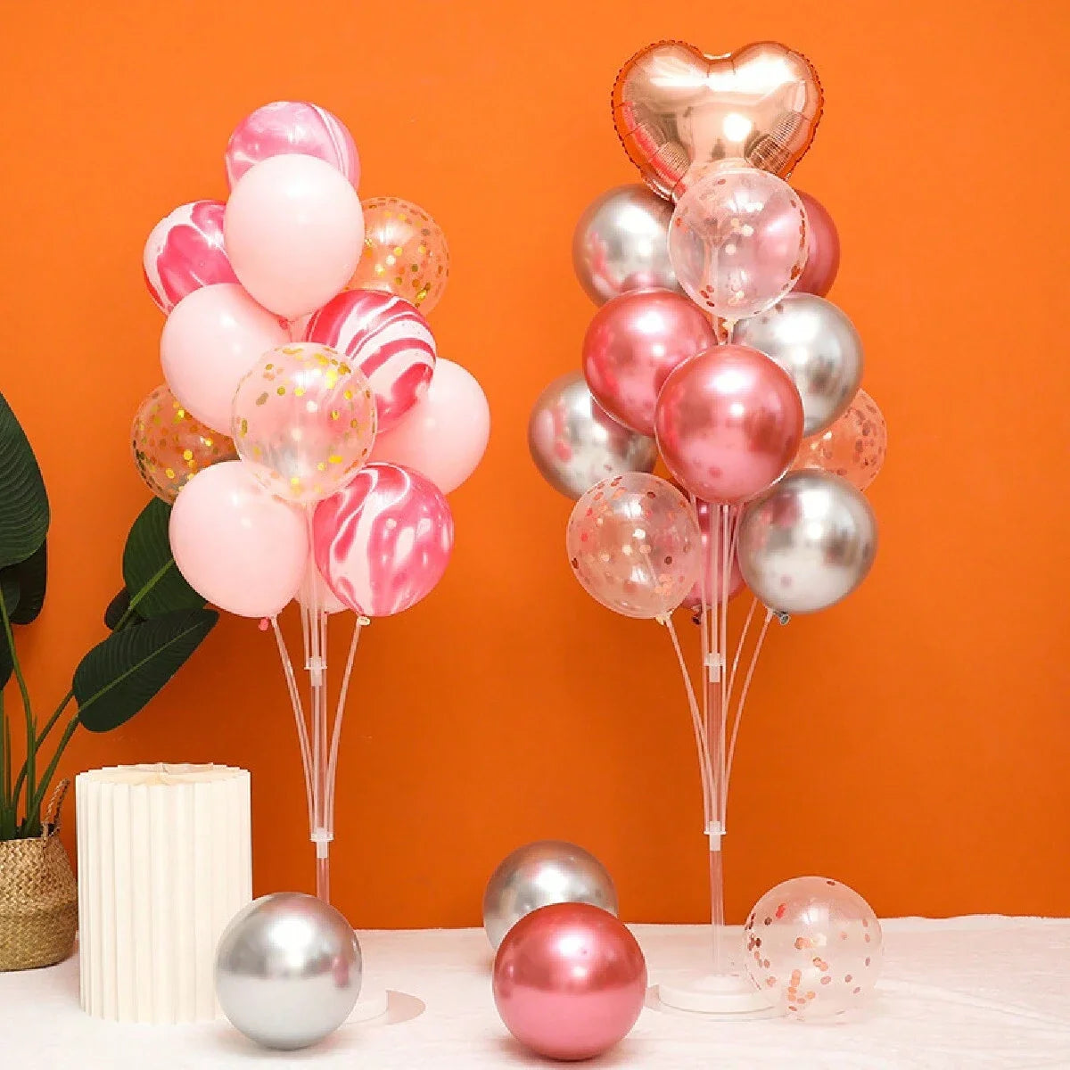 1Set Floor Balloon Column Kit With Stand, Base and String Lights For