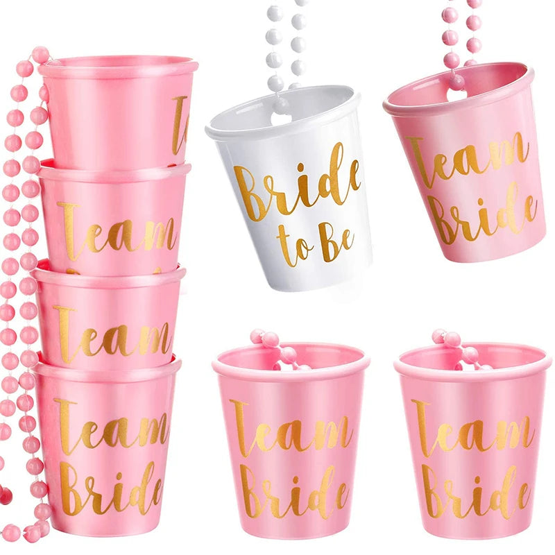 1Set Team Bride To Be Cup Plastic Shot Glasses Necklace Bachelorette