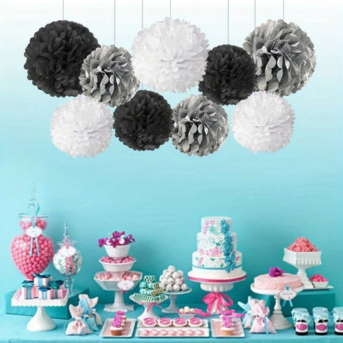 9pcs Vibrant Paper Pom Poms Flowers - Decorative Garland for Wedding,