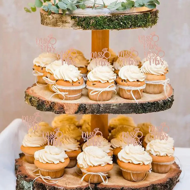 12/24pcs Miss to Mrs Cupcake Toppers Diamond Ring Cakes Topper for