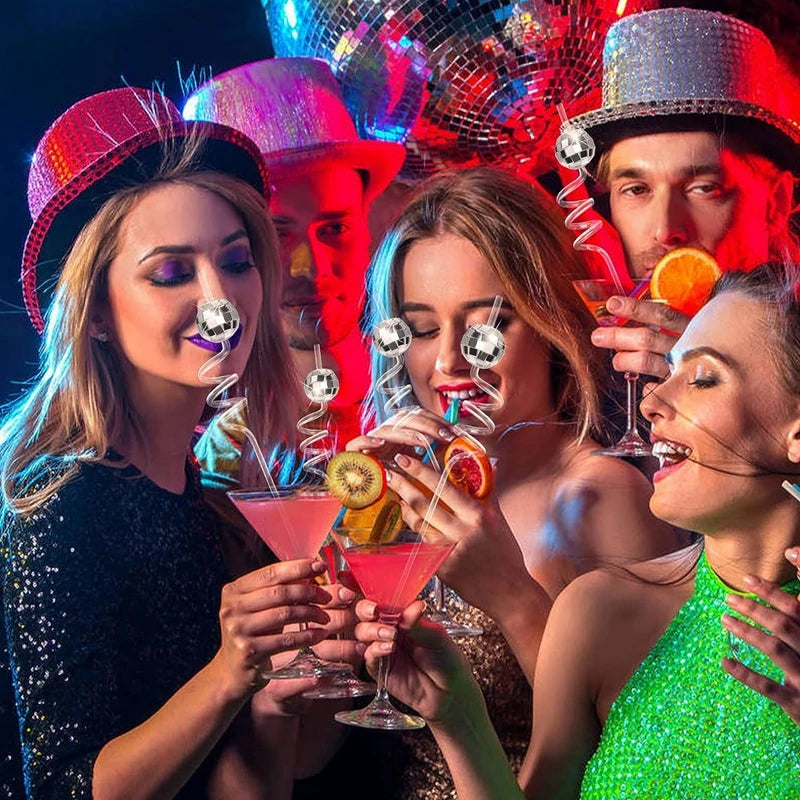 6pcs Mirror Disco Ball Straws 70s Disco Party Decoration Birthday