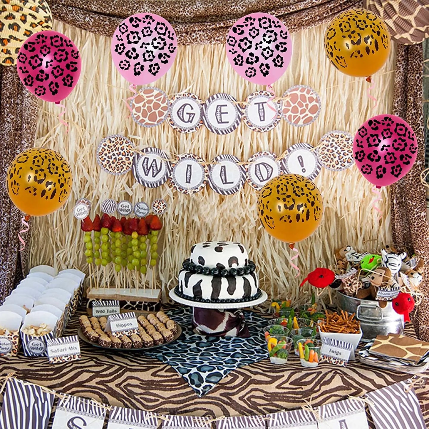 Funmemoir 36 Pieces Leopard Cheetah Spotted Print Balloons Wild Animal