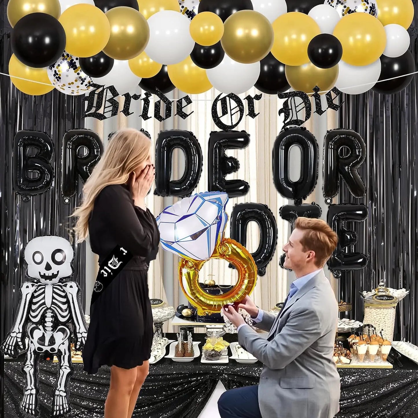JOYMEMO Bride or Die Bachelorette Party Decorations Black Bride or Die