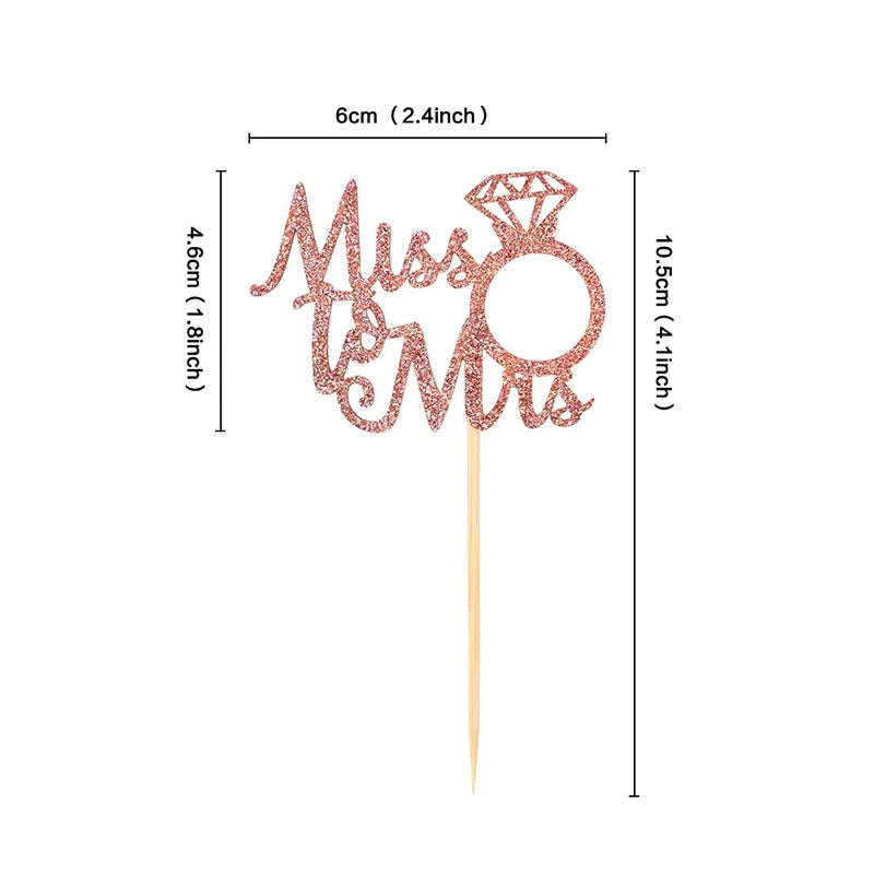 12/24pcs Miss to Mrs Cupcake Toppers Diamond Ring Cakes Topper for
