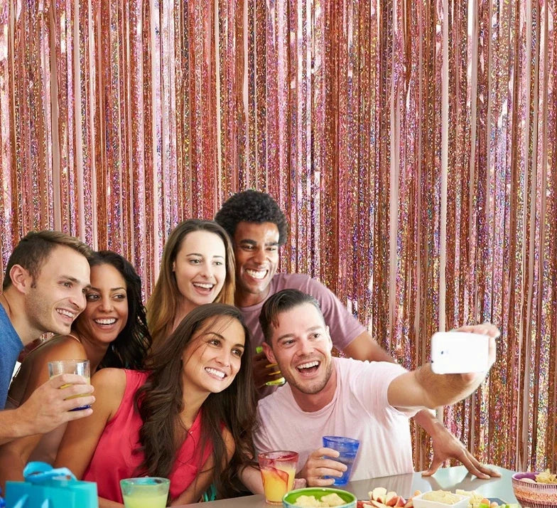 2Pack 2X1M Glitter Party Backdrop Metallic Foil Tinsel Fringe Curtain