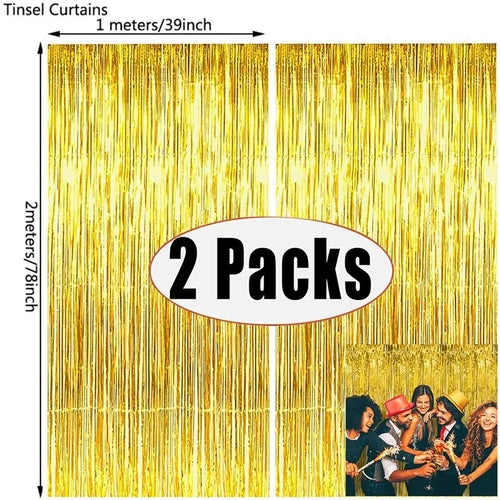 2Pack Rose Pink Metallic Foil Tinsel Fringe Curtain Backdrop Birthday