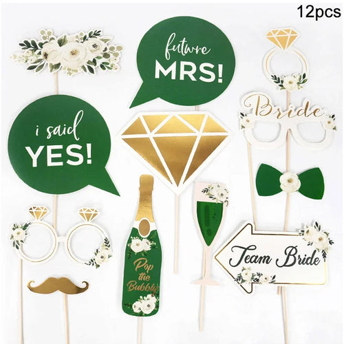 Wedding Photo Booth Props Team Bride Mr Mrs DIY Lips Glasses Bridal