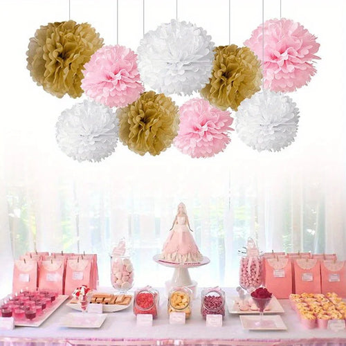 9pcs Vibrant Paper Pom Poms Flowers - Decorative Garland for Wedding,