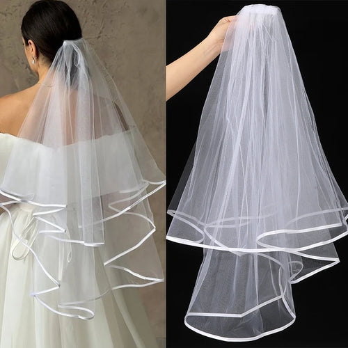 White Tulle Bow Veil Hairpin Pearls Wedding Bachelorette Hen Party