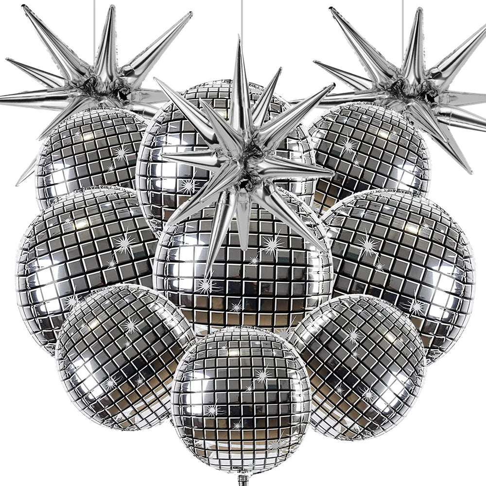 12 Pcs Disco Ball Balloons Silver Explosion Star Aluminum Foil Balloon