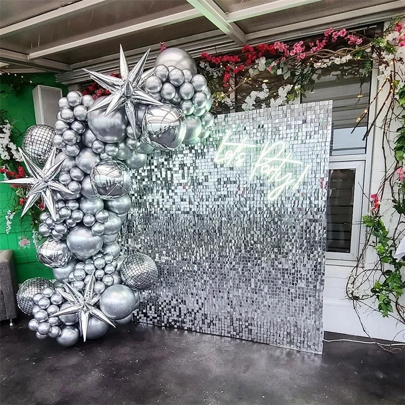 Silver Shimmer Wall Backdrop Panels 18 Panels Square Sequin Backdrop
