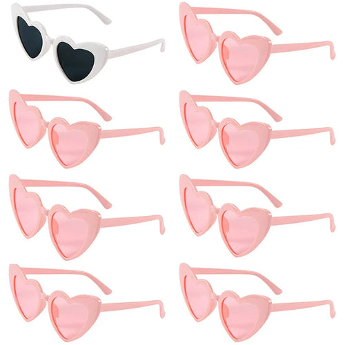 6/8Pcs Bachelorette Hen Party White Pink Sunglasses Heart Glasses