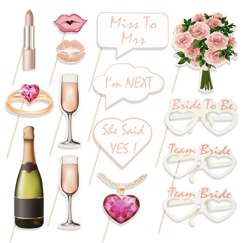 15/23pcs Wedding Photo Props Bride To Be Team Bride Diamond Ring