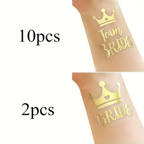 12pcs Combination Golden Team Bride Tattoo Sticker Bride To Be