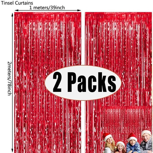 2Pack Rose Pink Metallic Foil Tinsel Fringe Curtain Backdrop Birthday