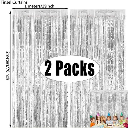 2Pack Rose Pink Metallic Foil Tinsel Fringe Curtain Backdrop Birthday