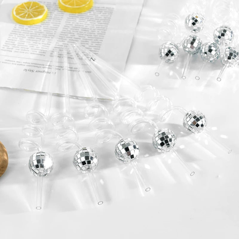 6pcs Mirror Disco Ball Straws 70s Disco Party Decoration Birthday