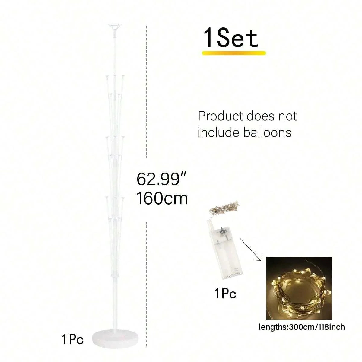 1Set Floor Balloon Column Kit With Stand, Base and String Lights For
