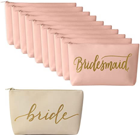11 Piece Set - Pink Blush Bride & Bridesmaid Faux Leather Makeup &