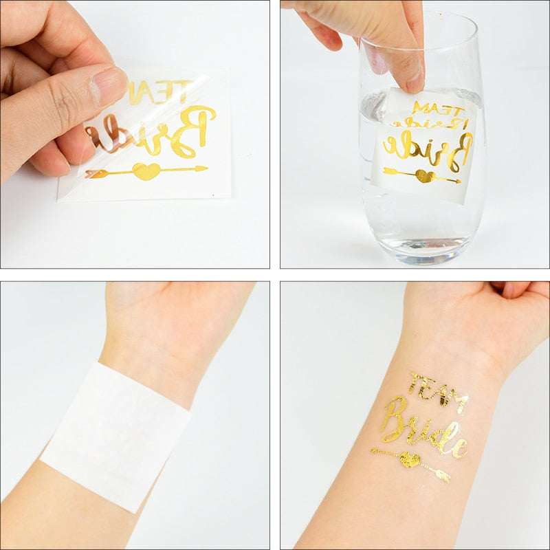 10Pcs Team Bride Tribe Golden Tattoo Stickers Bachelorette Hen Party