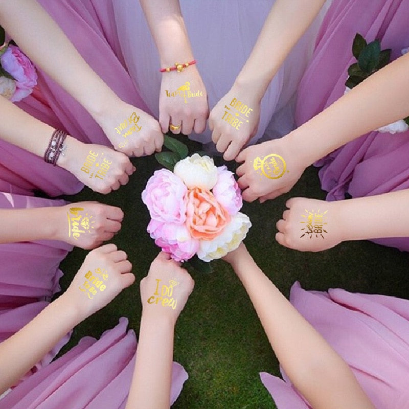 10Pcs Team Bride Tribe Golden Tattoo Stickers Bachelorette Hen Party