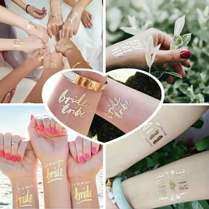 10Pcs Team Bride Tribe Golden Tattoo Stickers Bachelorette Hen Party
