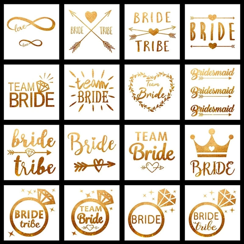 10Pcs Team Bride Tribe Golden Tattoo Stickers Bachelorette Hen Party