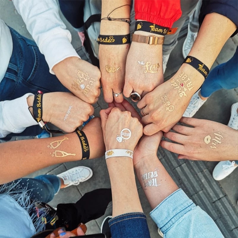 10Pcs Team Bride Tribe Golden Tattoo Stickers Bachelorette Hen Party