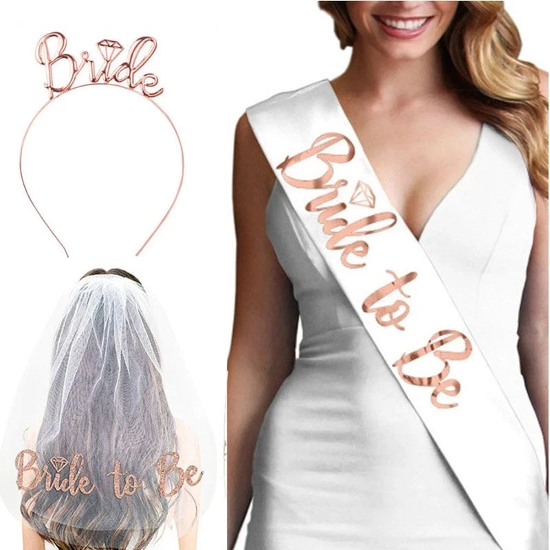1Set Bride To Be Veil Satin Sash Hiarband Bridal Shower Wedding
