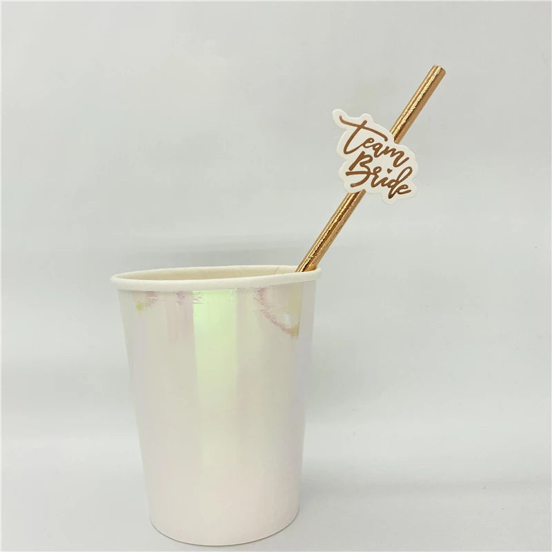 10Pcs Rose Gold Team Bride Straws Hen Party Bachelorette Wedding Party