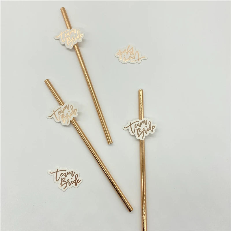 10Pcs Rose Gold Team Bride Straws Hen Party Bachelorette Wedding Party