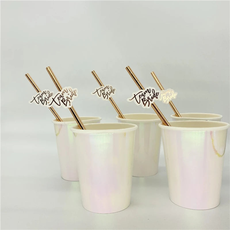 10Pcs Rose Gold Team Bride Straws Hen Party Bachelorette Wedding Party