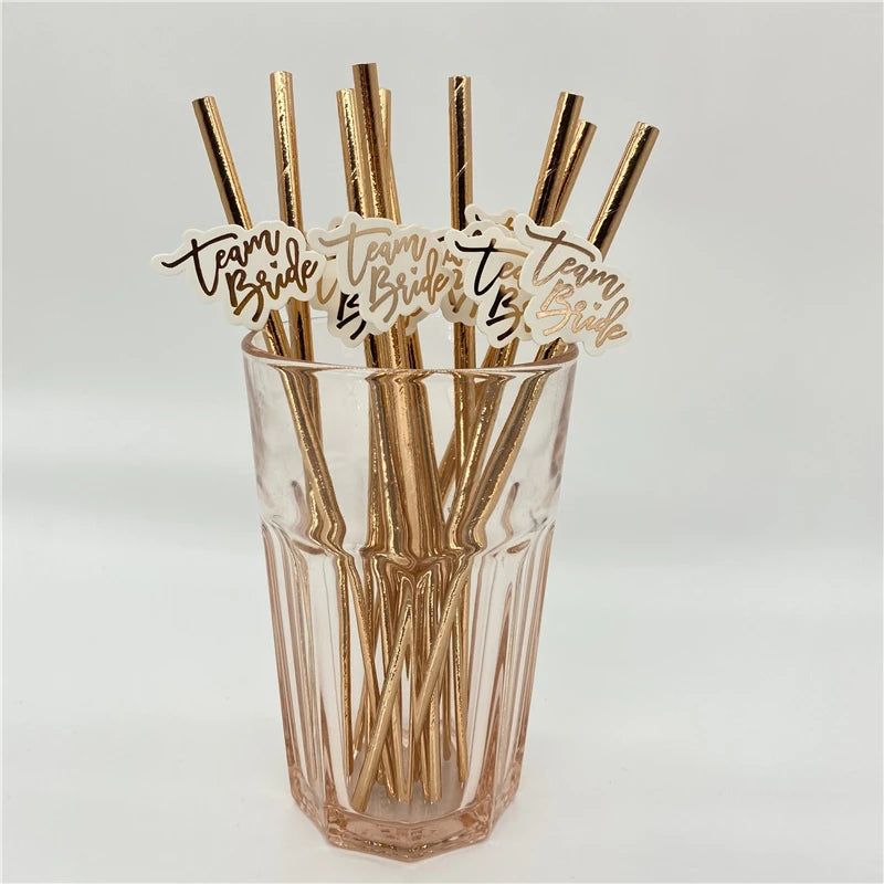 10Pcs Rose Gold Team Bride Straws Hen Party Bachelorette Wedding Party