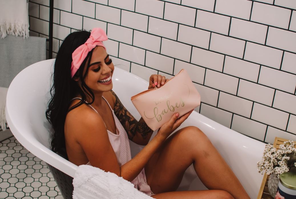 Blush Pink Bride Tribe Faux Leather Makeup Bag