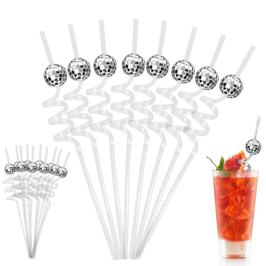 6pcs Mirror Disco Ball Straws 70s Disco Party Decoration Birthday