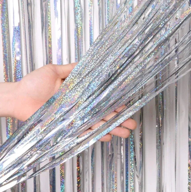 2Pack 2X1M Glitter Party Backdrop Metallic Foil Tinsel Fringe Curtain