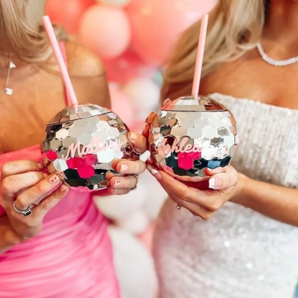 Disco Ball Cups with straws Wedding Bridal Shower Bachelorette