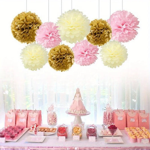 9pcs Vibrant Paper Pom Poms Flowers - Decorative Garland for Wedding,