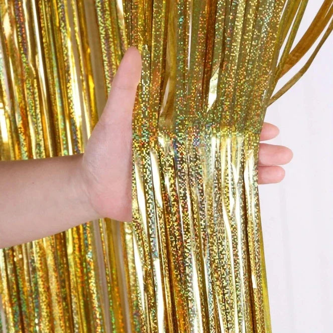2Pack 2X1M Glitter Party Backdrop Metallic Foil Tinsel Fringe Curtain