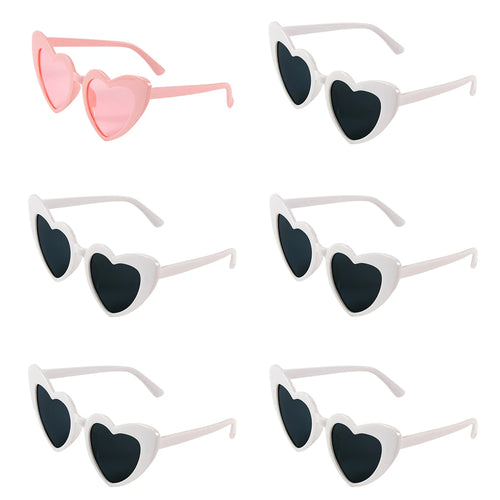 6/8Pcs Bachelorette Hen Party  White Pink Sunglasses Heart Glasses