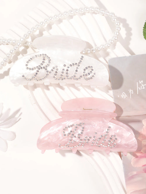 1 Pcs Bride Hair Claw Clip,White Acrylic Hair Clip,Rhinestone Bride