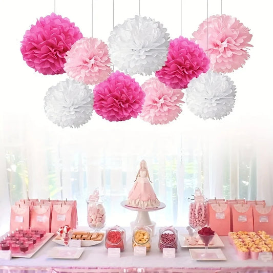 9pcs Vibrant Paper Pom Poms Flowers - Decorative Garland for Wedding,
