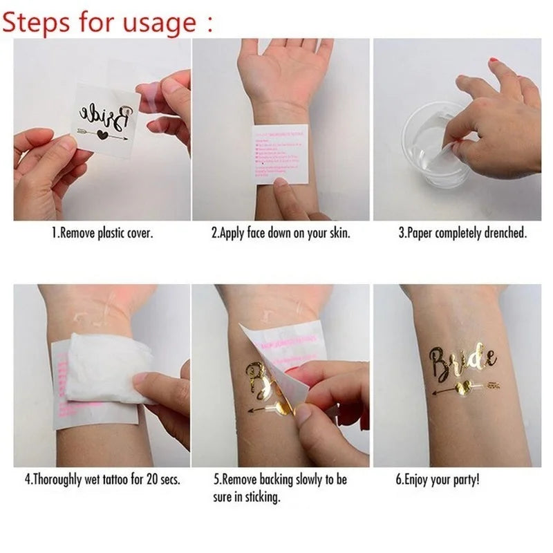 12pcs Combination Golden Team Bride Tattoo Sticker Bride To Be