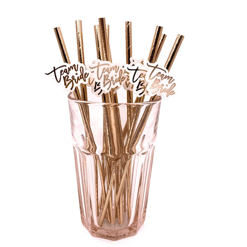 10Pcs Rose Gold Team Bride Straws Hen Party Bachelorette Wedding Party